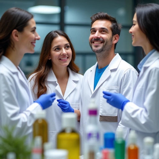 Skynthera team members and quality control laboratory with natural products